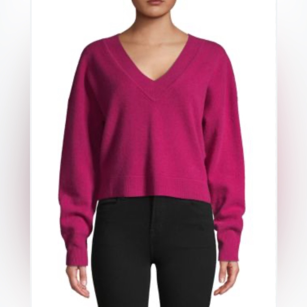 Re/Done Fushia V-Neck Wool Cashmere Pullover Sweater size XS oversize